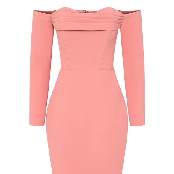 NWT LAVISH ALICE BARDOT DRAPED BUST BODYCON DRESS IN ROSE PINK - Picture 3 of 4